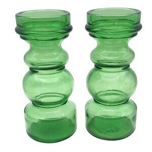 Vintage Italian Green Glass Candle Holders Vases Set Of 2 Mid-Century Modern